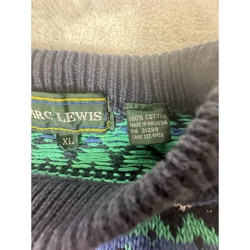 VTG Textured 3D Sweater Mens XL Blue Green‎ Y2K 90s Marc Lewis Chunky Grandpa